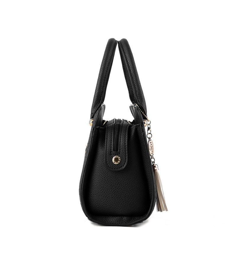 Zarahut Black Leather Bag for Women Shoulder Handbag with Double Straps