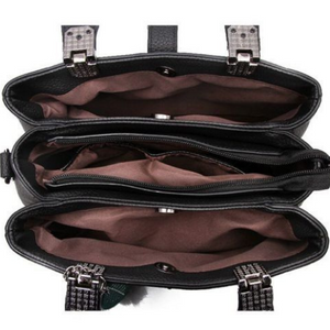 Zarahut Black Leather Shoulder Bag for Women Alligator Pattern Bucket Handbag