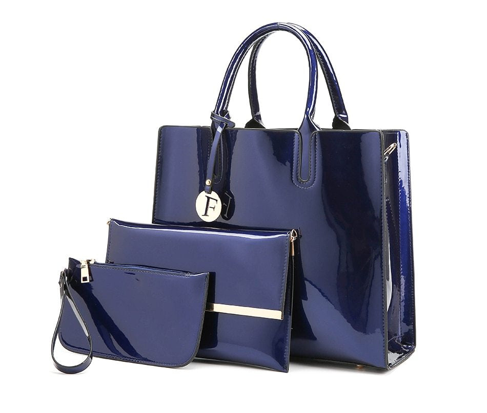 Blue handbag set on a white background