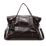 Brown leather handbag with studded detail 