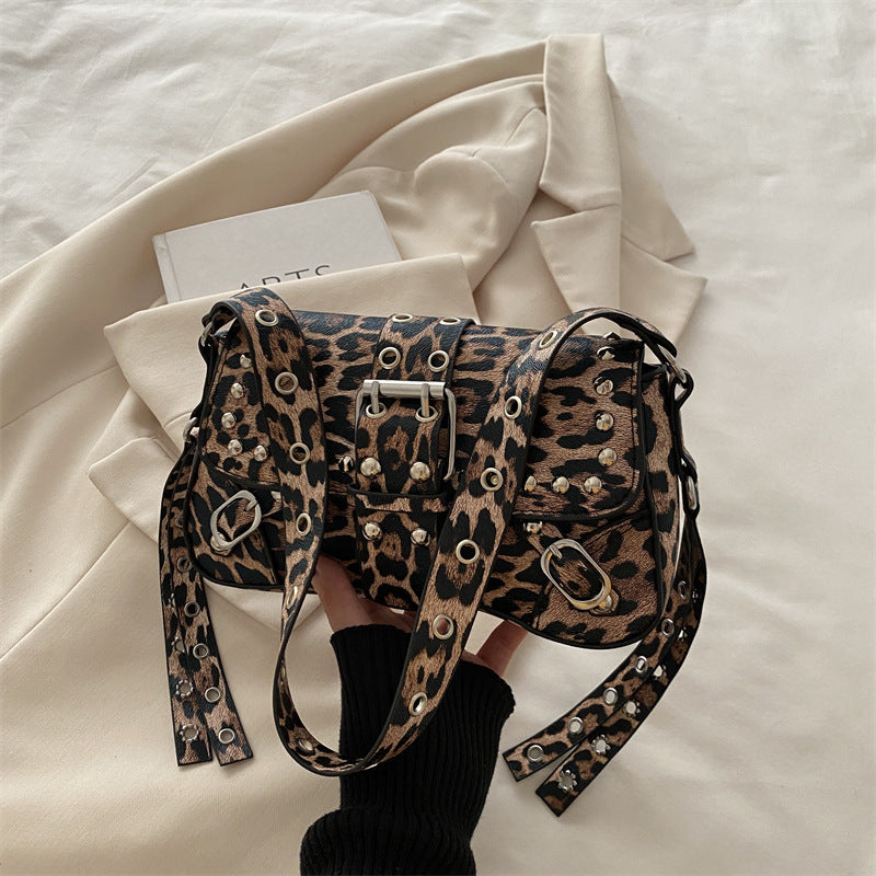Leopard Print Motorcycle Shoulder Bag