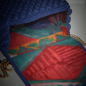 Zarahut Women Handmade Blue Crochet Clutch Bag Shoulder Purse with Gold Chain