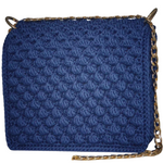 Zarahut Women Handmade Blue Crochet Clutch Bag Shoulder Purse with Gold Chain