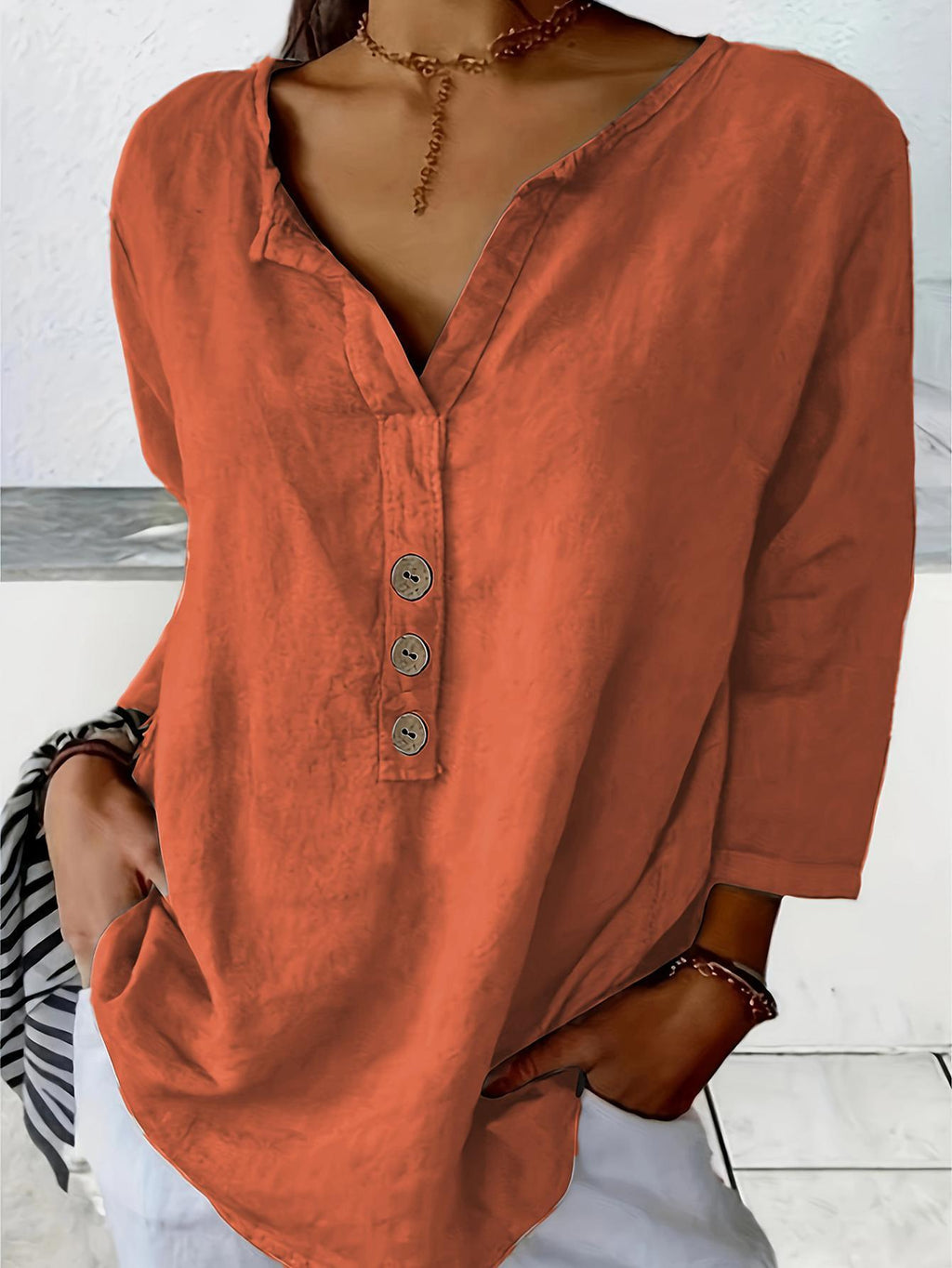 Solid Color Notched Collar Shirt front view