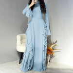 Women's Elegant Ruffles Dress front view showing slim fit and bell sleeves
