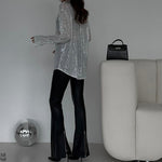 Zarahut Elegant Sequin Shirt styled with jeans and heels