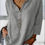 Solid Color Notched Collar Button-down Shirt Zarahut